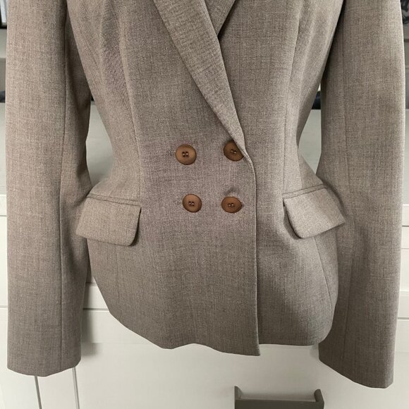 classiques entier Double Breasted Notch Collar Poly Blend Lined Jacket Tan Sz 4 - Picture 2 of 10